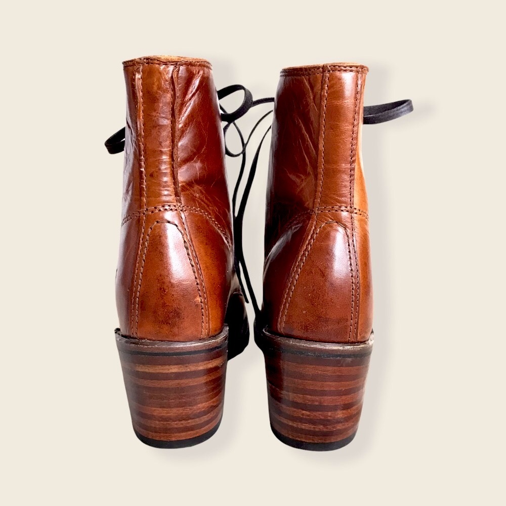 RARE Frye Sabrina 6G Cognac Laced Combat AnkleBoot - Picture 13 of 16